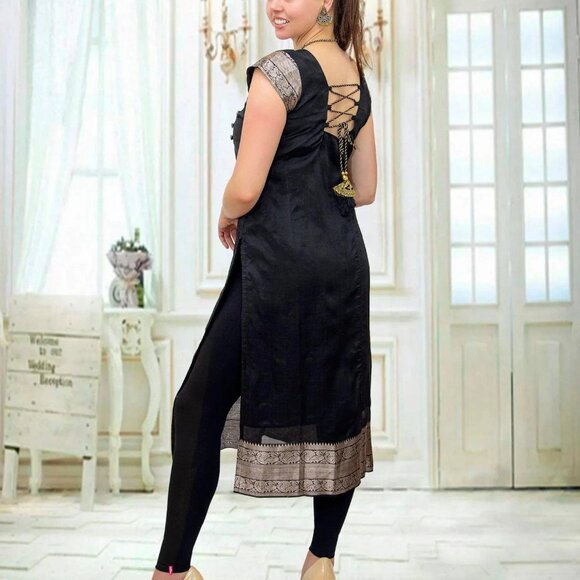 Elegant Black Silk Kurta for Women | Muvvas Boutique - Picture 5 of 5